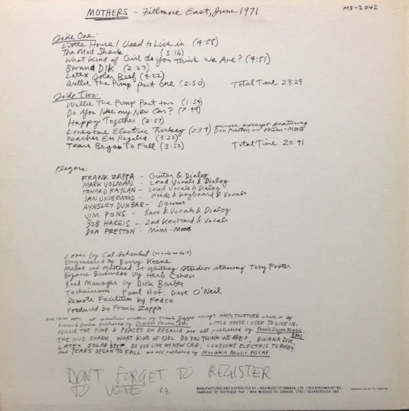 The Mothers / Fillmore East, June 1971 - LP Used (VG/VG) - Image 2