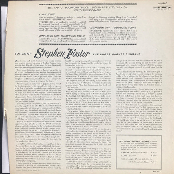The Roger Wagner Chorale / Songs Of Stephen Foster - LP, Album, RE (VG/VG) - Image 2