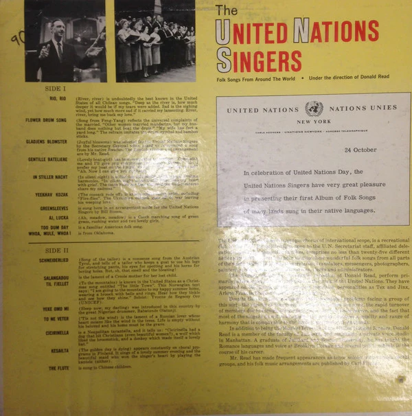 The United Nations Singers / Folk Songs From Around The World - LP, Album, Mono, RP (VG+/VG+) - Image 2