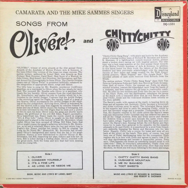 Tutti Camarata And The Mike Sammes Singers / Songs From Oliver! & Chitty Chitty Bang Bang - LP, Album (VG+/VG+) - Image 2