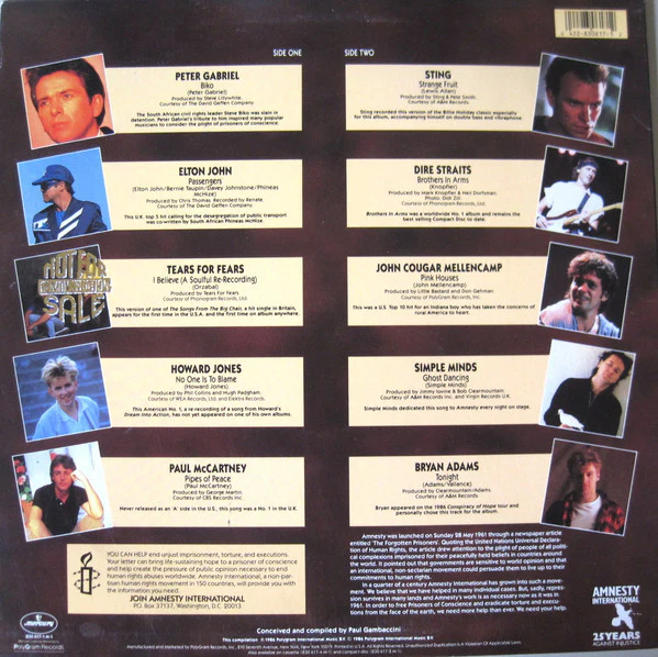 Various / Rock For Amnesty - LP, Comp, Promo (VG+/VG+) - Image 2