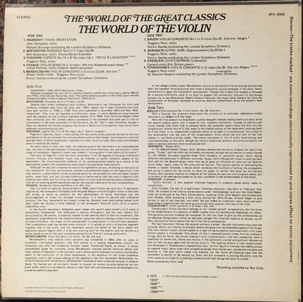 Various / The World Of The Great Classics (The World Of The Violin) - LP, Comp (VG/VG) - Image 2