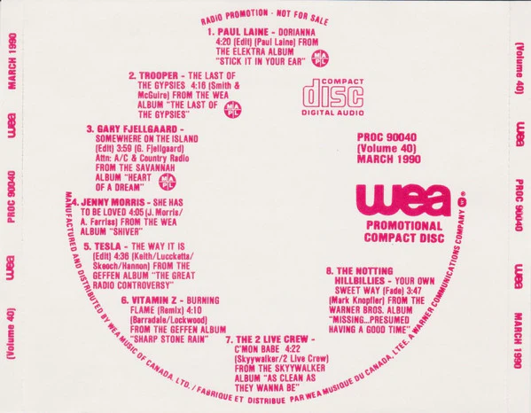 Various / WEA Promotional Compact Disc - Volume 40 - March 1990 - CD, Comp, Promo (VG+/VG+) - Image 2
