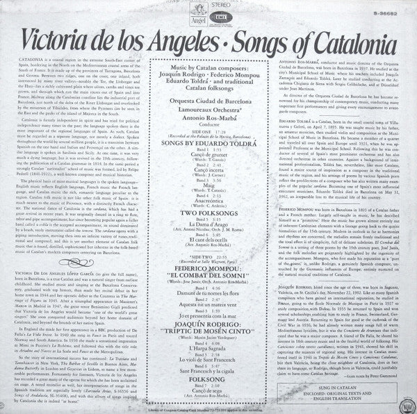 Victoria De Los Angeles / Songs Of Catalonia - LP, Album (VG+/VG+) - Image 2