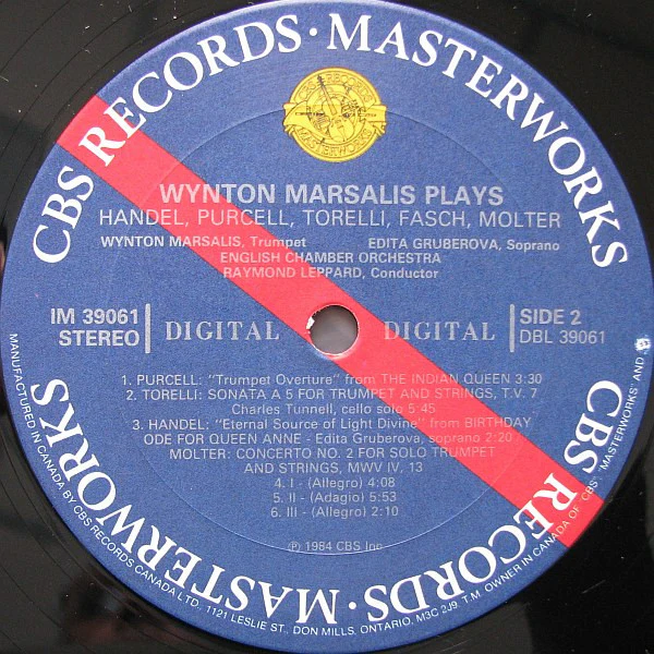 Wynton Marsalis, Edita Gruberova, Johann Friedrich Fasch, Georg Friedrich Händel, Giuseppe Torelli, Henry Purcell, Johann Melchior Molter / Wynton Marsalis Plays Handel, Purcell, Torelli, Fasch, Molter - LP Used - Image 4